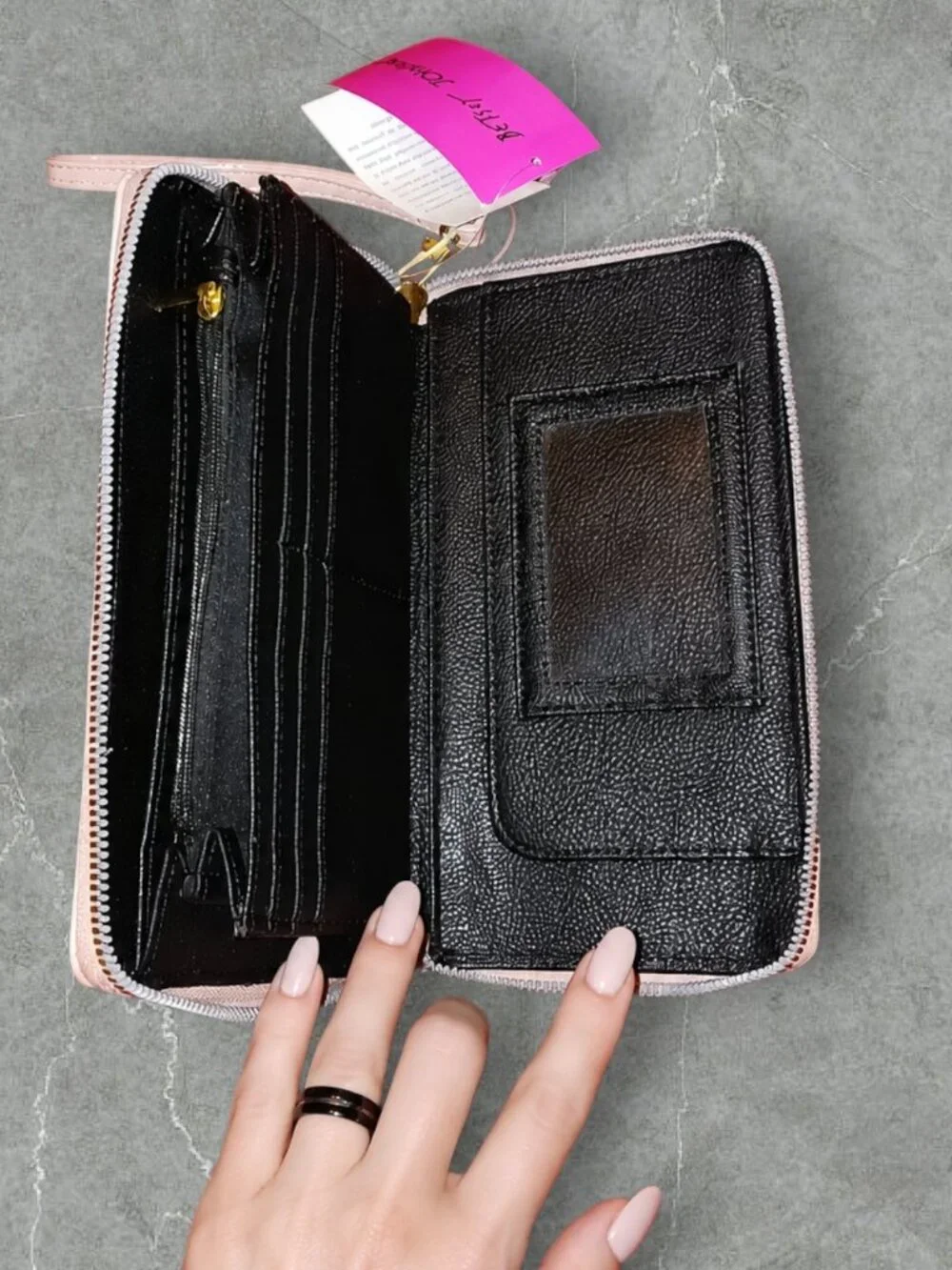 NWT Betsey Johnson Blush Heart Embossed Zip Around Wallet Wristlet